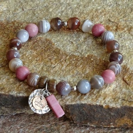 Bracelet agate grise et rhodonite