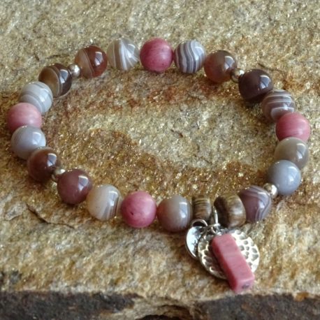 Bracelet agate grise et rhodonite (2)