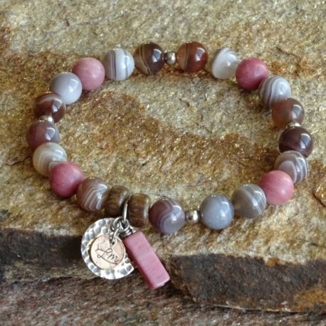 Bracelet agate grise et rhodonite