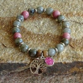 Bracelet Labradorite rhodonite calcite rose