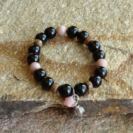 Bracelet onyx rhodonite et opale rose